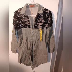 Parisian Works Sequin Utility Jacket in Black and Gray